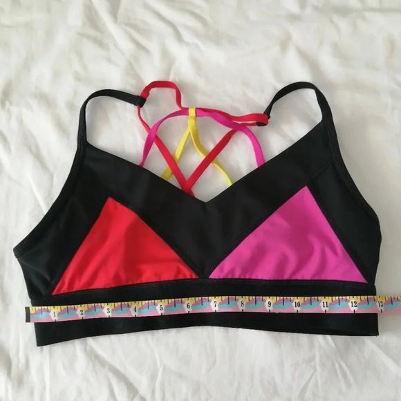 Alala Reef Sports Bra Colourblock with Strappy Back Black Pink Red Yellow Small - Picture 12 of 13
